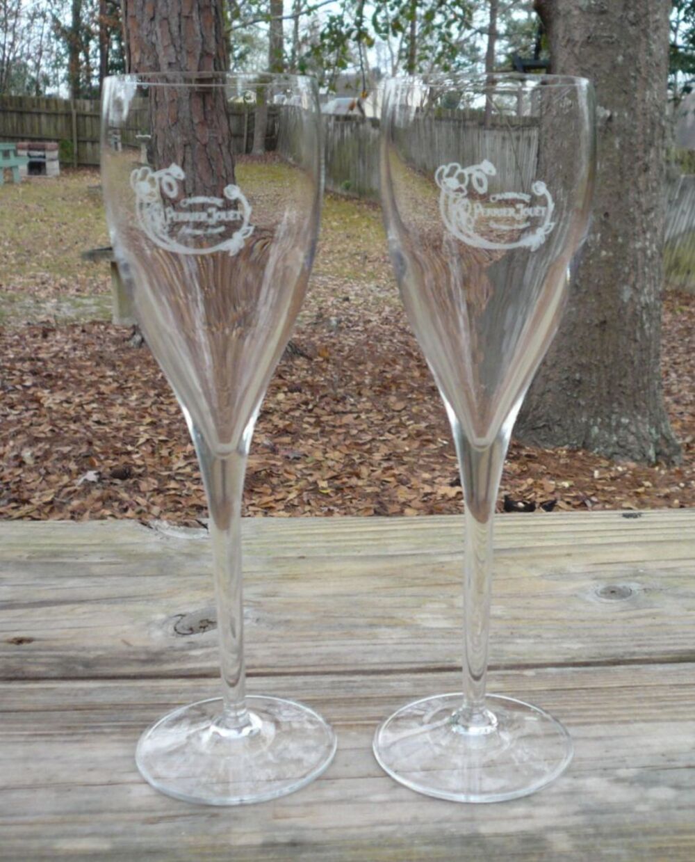 Perrier Jouet Set of 2 Champagne Flutes Glasses with White Logo France